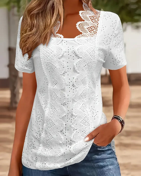Bluse Einfarbig Modisch Spitze