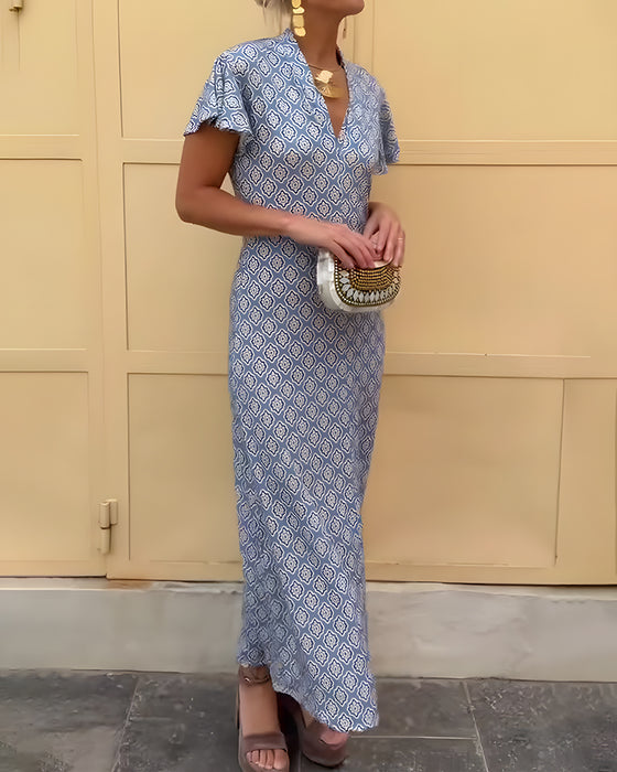 Kleid V-Ausschnitt Rüsche Leopard Patchwork