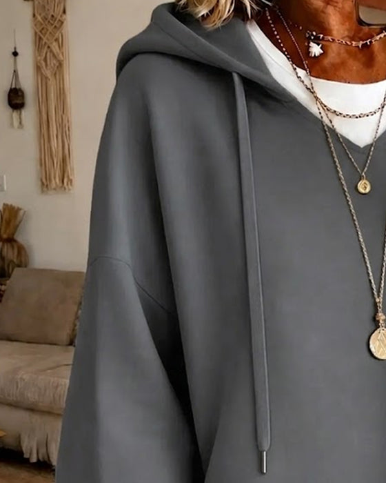 Sweatshirt Mit Kordelzug Und Dreiviertelärmeln Mit Kapuze