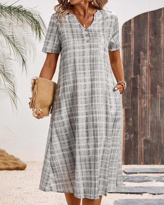 Kleid Kurzarm Kariert Lässig