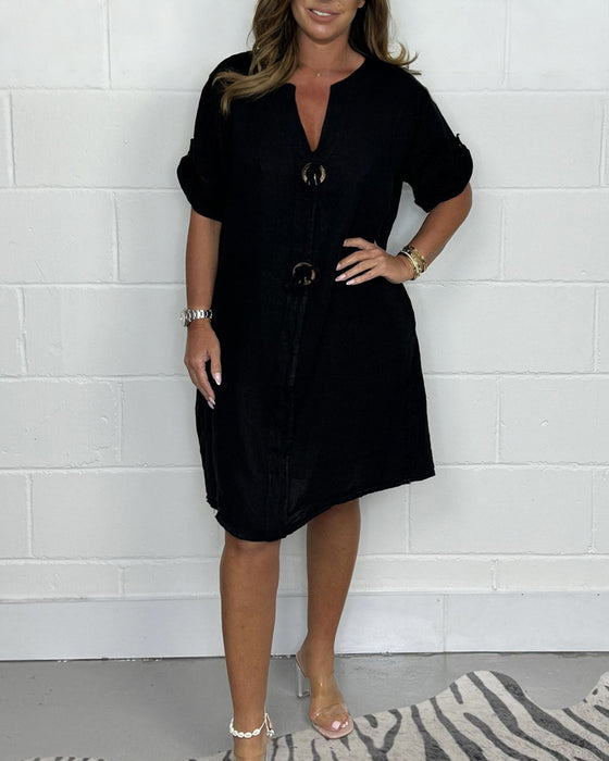 Neues Plus-Size Tunika-Kleid Mit Knopfleiste