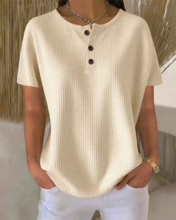 T-shirt Knopfleiste V-Ausschnitt Leger