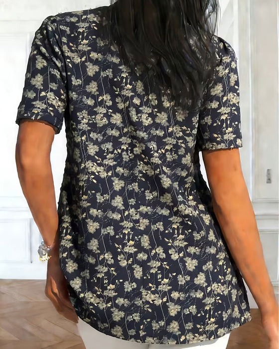 Bluse Vintage Gerafft Blumen