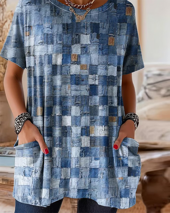 T-Shirt Bunt Karo Druck Kurzarm