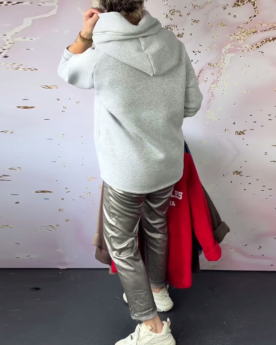 Sweatshirt Mit Kapuze Schriftzug Reißverschluss Casual
