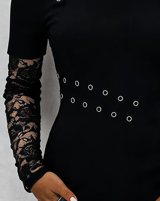 Bluse Cami Metallschnalle Spitze Panel