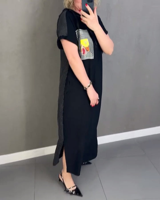 Kleid lässig mit Kapuze und Grafikdruck