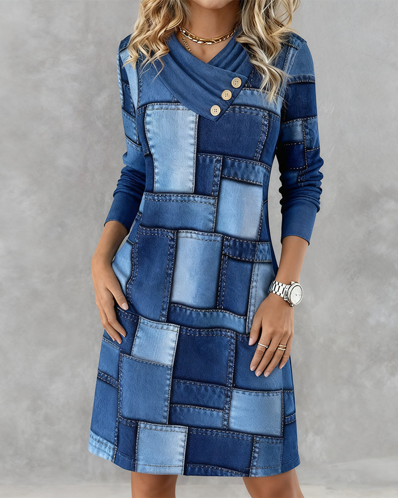Kleid Schalkragen Mode Print