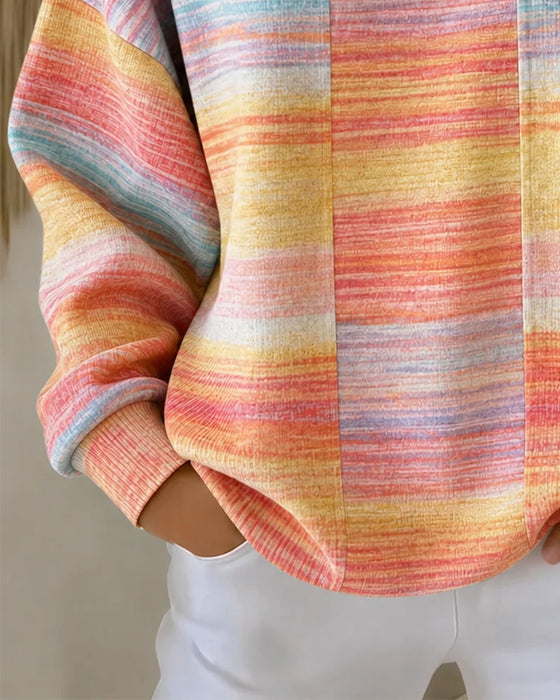 Sweatshirt Rundhals Knopf Ombre
