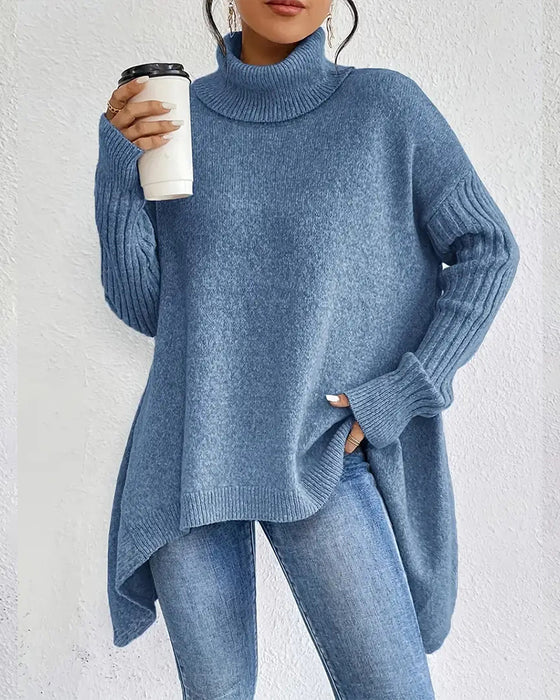 Lockerer Pullover mit Hohem Kragen und Asymmetrischem Schnitt