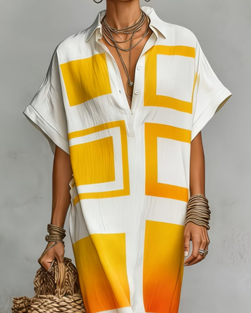 Kleid Revers Kurzarm Langes Hemd