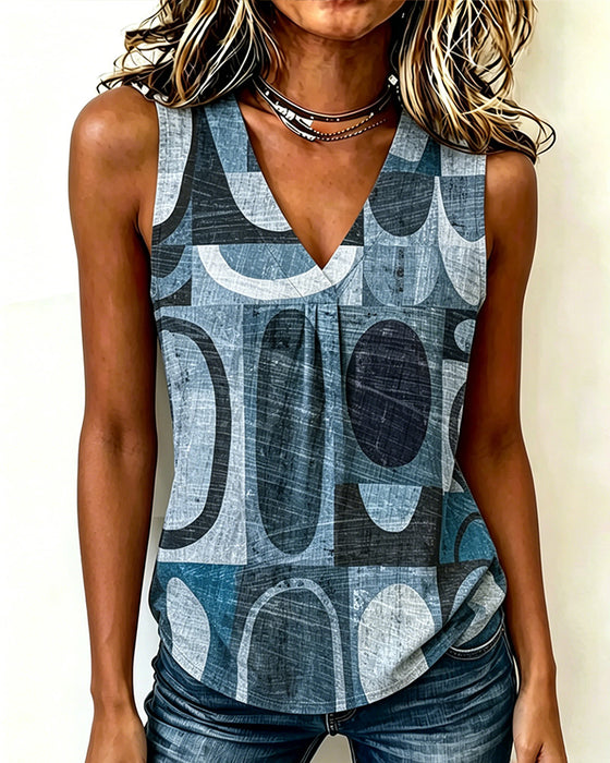 Tank Top Vintage Geometrisch Print V-Ausschnitt