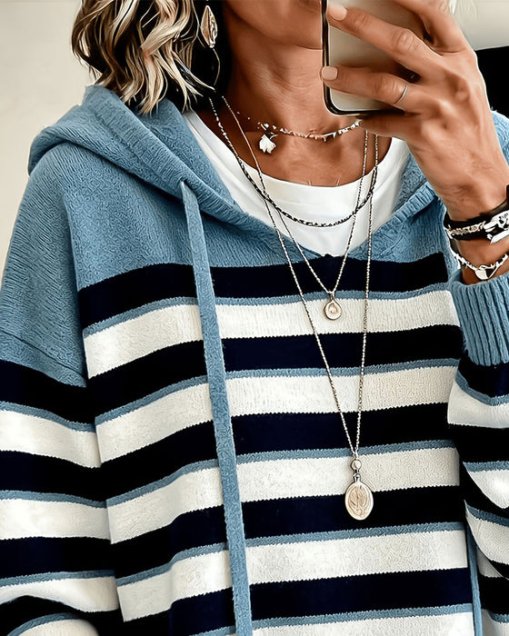 Pullover Gestreift Mit Kapuze Kordelzug