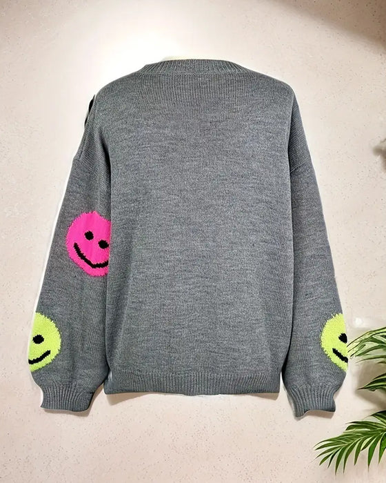 Sweater mit Smiley und Rundhalsausschnitt