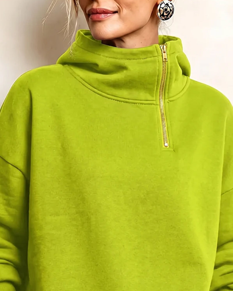 Sweatshirt Rollkragen Reißverschluss Unregelmäßig
