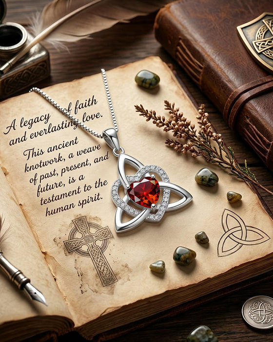 Geburtsstein Keltischer Dreifaltigkeitsknoten Herz Halskette ✨ Herzförmiger Keltischer Dreifaltigkeitsknoten Geburtsstein Anhänger