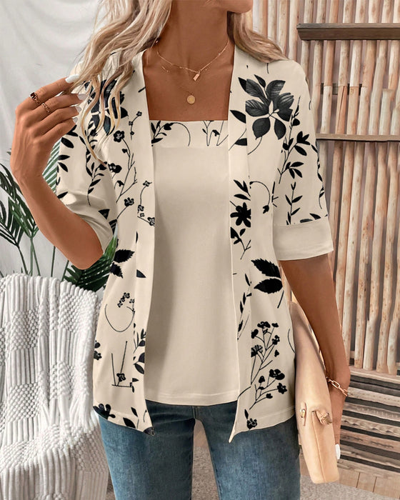 Elegantes Falsches Zweiteiliges T-Shirt mit Blumenmuster