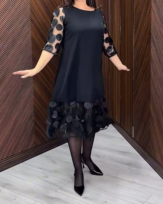 Kleid Mesh Stitching Modisch Runder Halsausschnitt