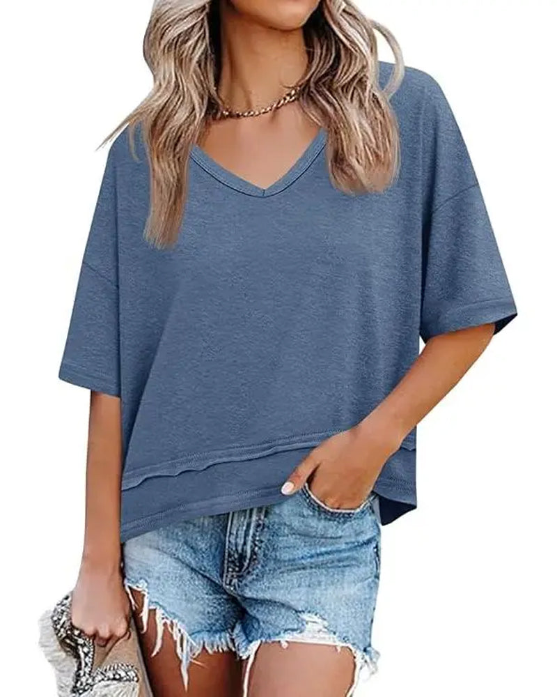 Einfarbiges T-Shirt Mit V-Ausschnitt
