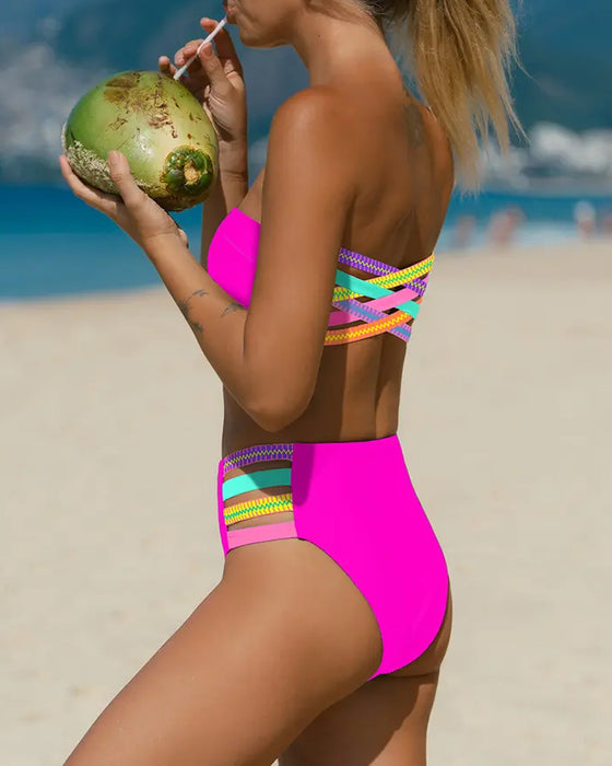 Bikini Neon Besatz Bandeau Trägerlos