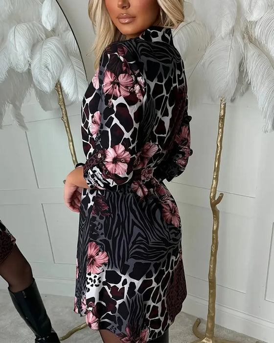 Hemdkleid Leoparden Blumenprint
