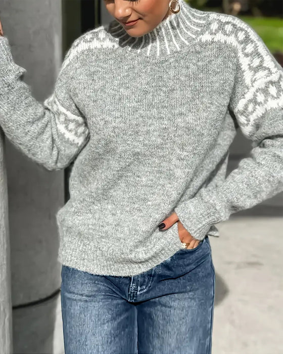 Pullover Stehkragen Gemustert Kontrast