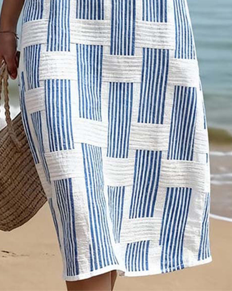 WF117572Kjole Geometrisk Stripe Kortsermet Avslappnet