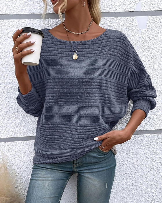 Einfarbiges Langarmshirt mit Rundhals und Streifen