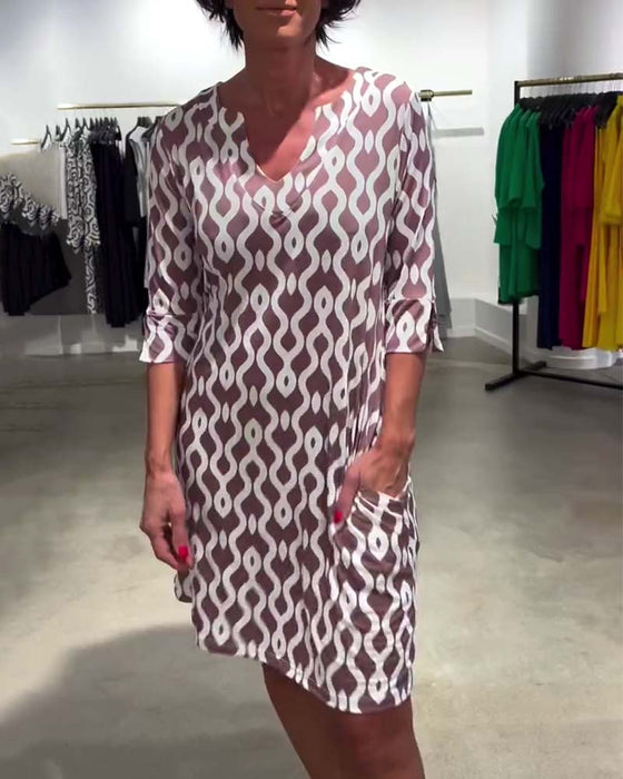 Kleid Stehkragen Midi-Länge Bedruckt
