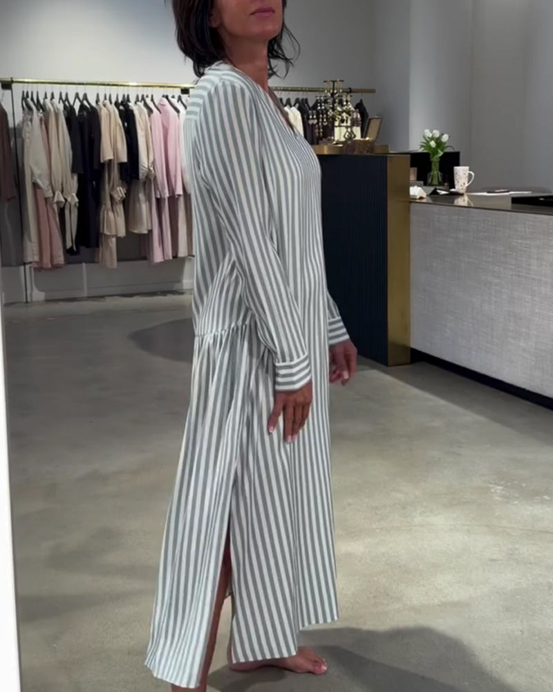 Kleid Gestreifter Seitenschlitz Maxi