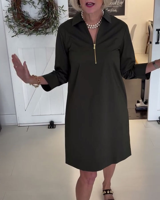Kleid Halbzip Revers Dreiviertelärmel