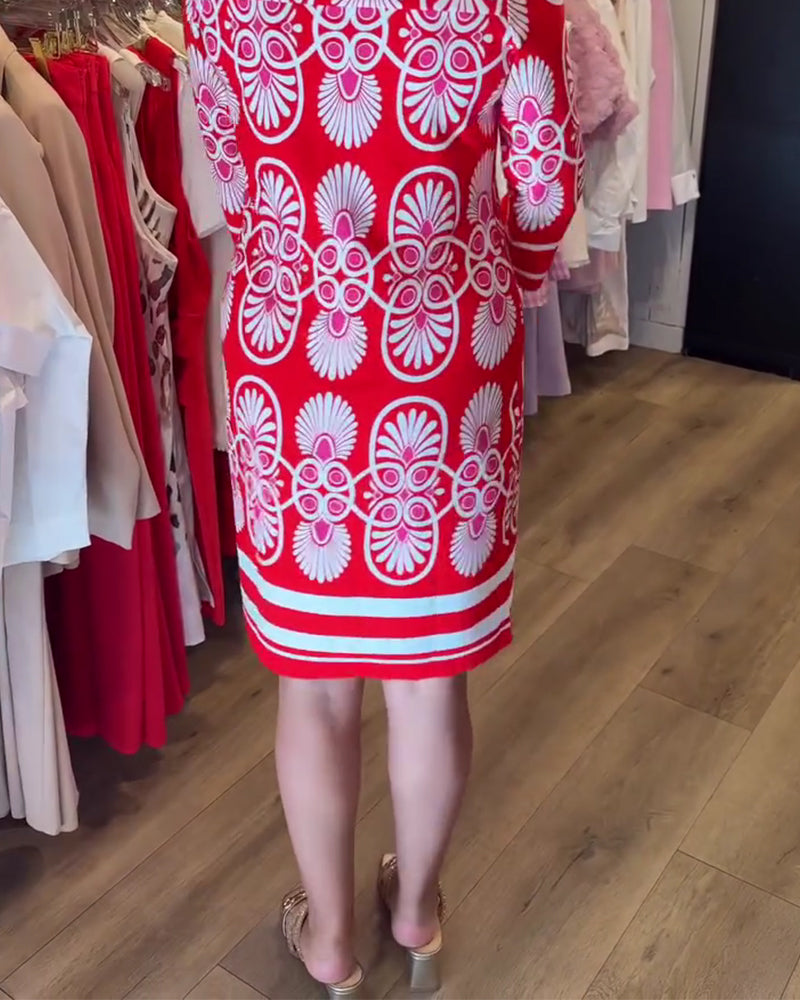 Kleid V-Ausschnitt Gedruckt A-Saum