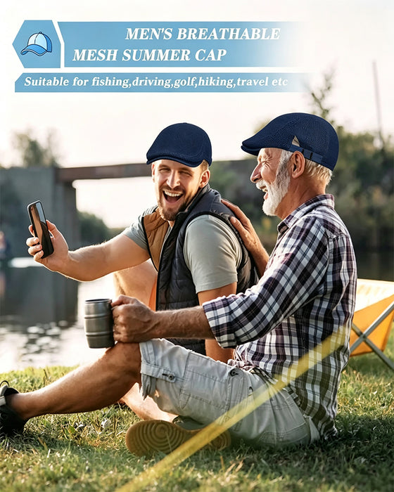 Herren Atmungsaktive Mesh Flache Mütze - Verstellbare Newsboy Ivy Baskenmütze Sommerhut