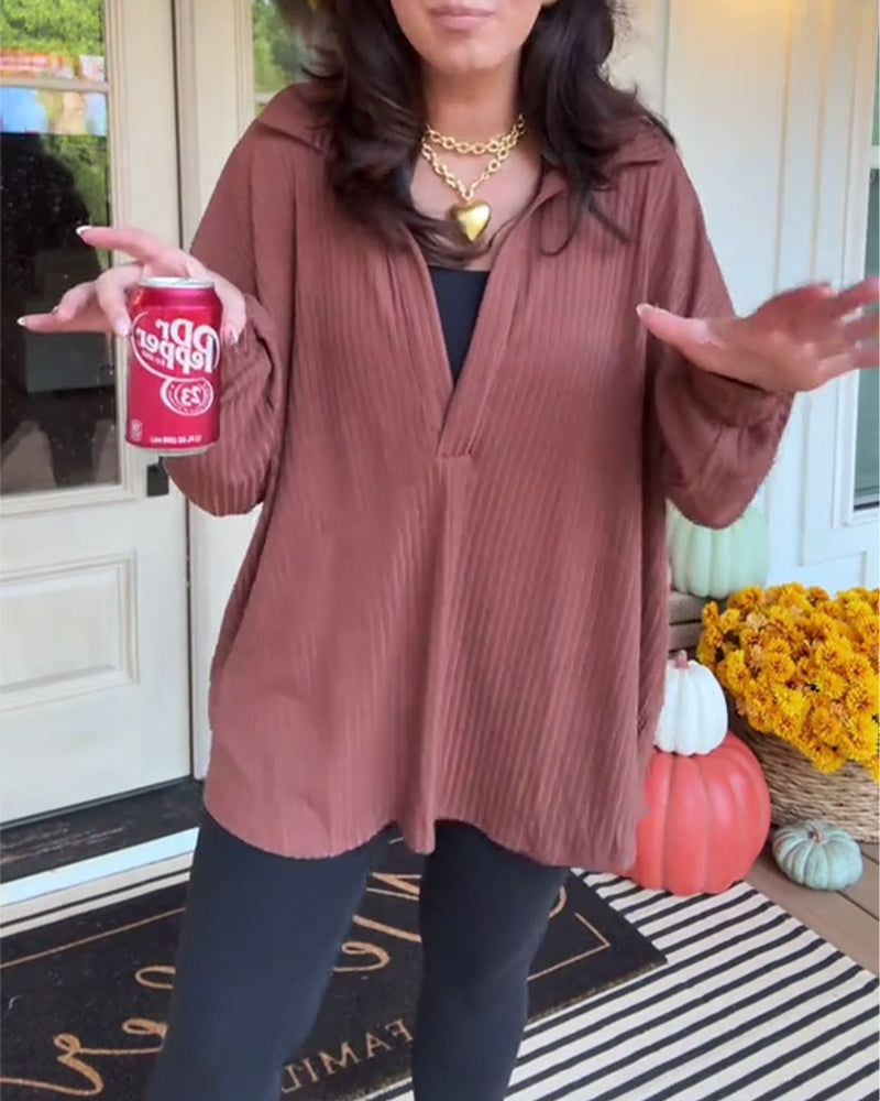 Lässiges, einfarbiges, locker geschnittenes Langarm-T-Shirt