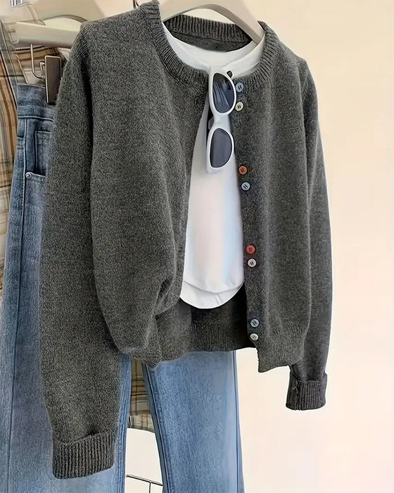 Strickjacke lässig einfarbig langarm