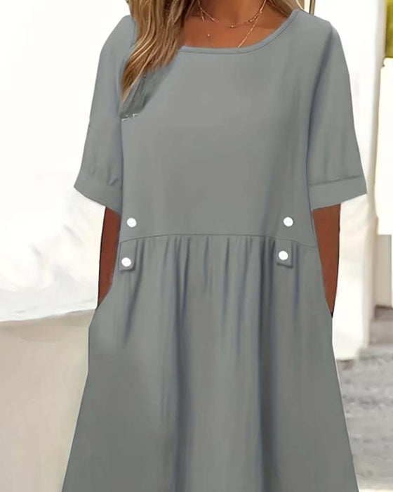 Kleid Rundhals Kurzarm Einfarbig Farbe