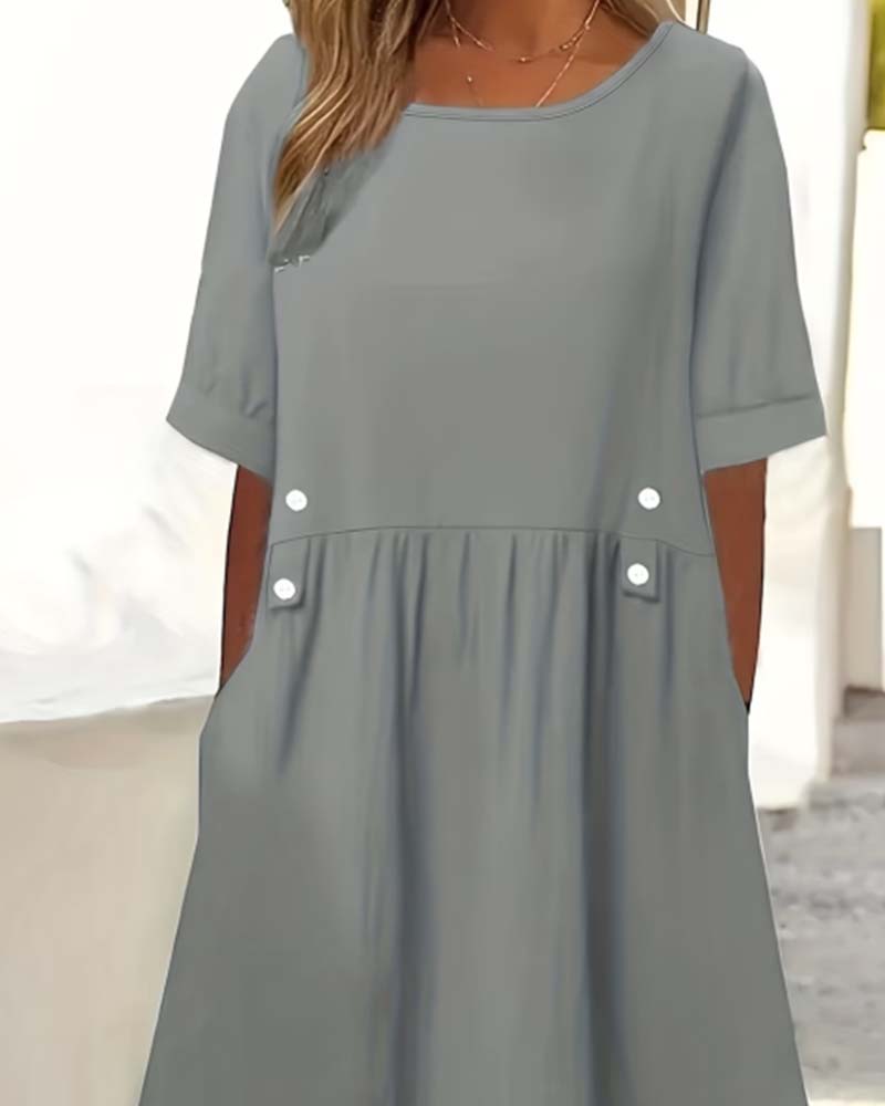 Kleid Rundhals Kurzarm Einfarbig Farbe