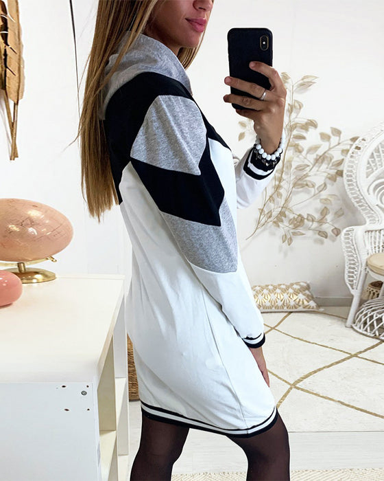Kleid lässig mit Kapuze und langen Ärmeln in Kontrastfarbe