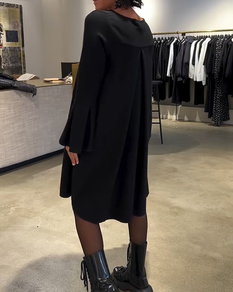 Kleid Uni Schwingenärmel Rüschen