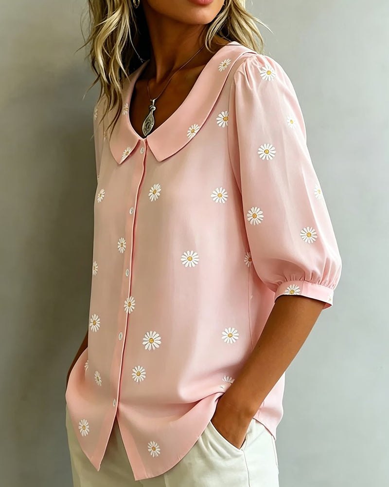 Lässige Bluse Mit Blumenmuster Und Puffärmeln