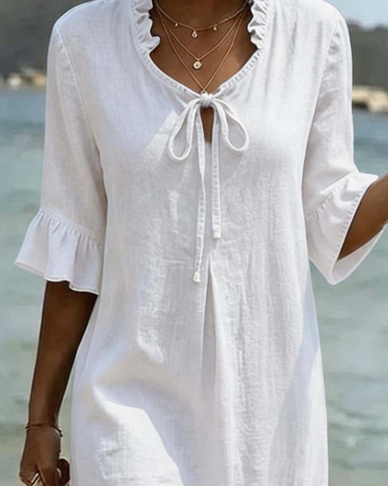 Kleid Mit Schnürung Und Rüschenärmeln