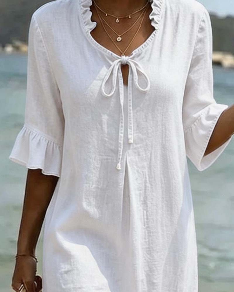 Kleid Mit Schnürung Und Rüschenärmeln