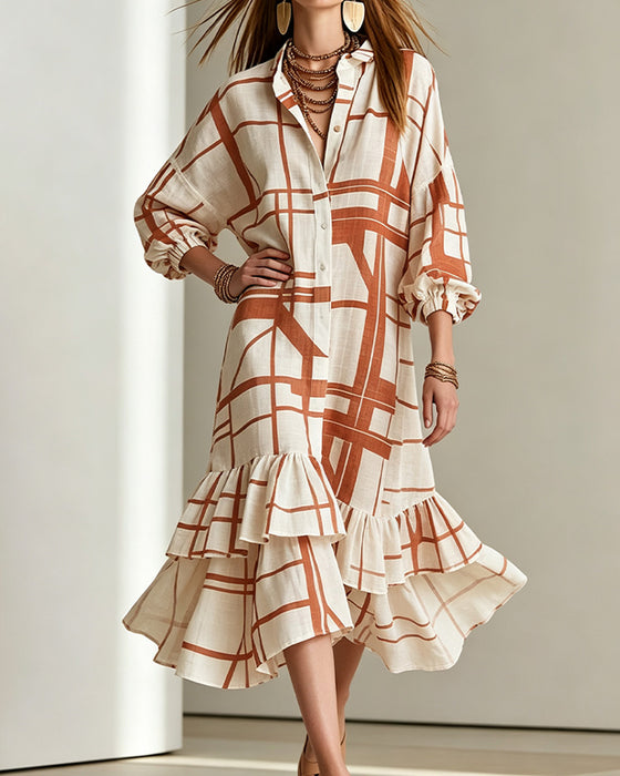 Kleid Knopf Streifen Rüsche