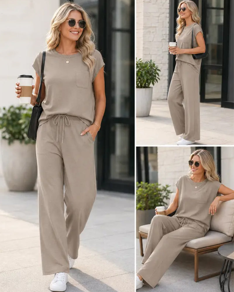 Set Einfarbig Kurzarm Und Lange Hose