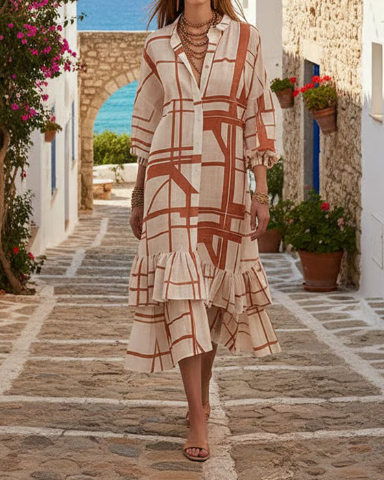 Kleid Knopf Streifen Rüsche