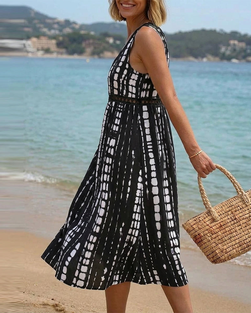 Kleid V-Ausschnitt Ärmellos Abstrakter Print