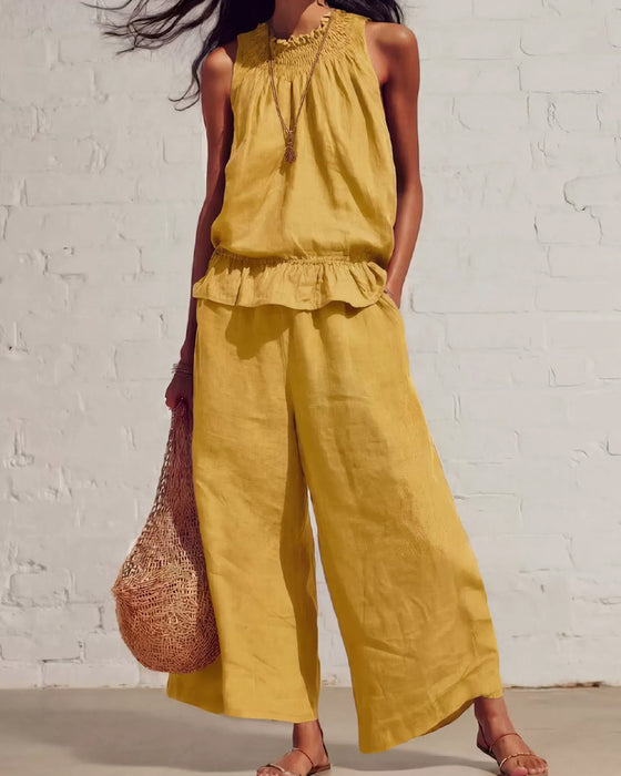 Set Ärmellos Rüsche Weite Hose