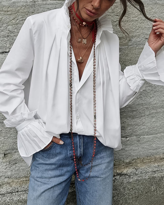 Hemd Plissiert Mandarin-Kragen Designer Mode