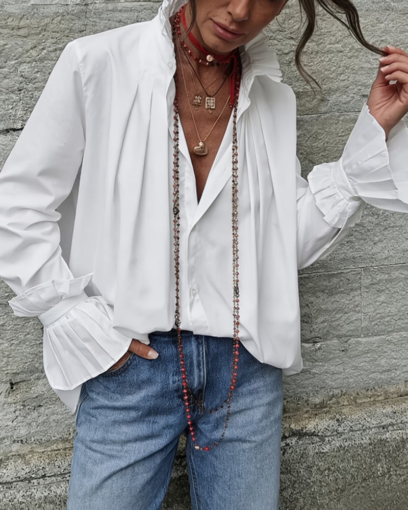 Hemd Plissiert Mandarin-Kragen Designer Mode
