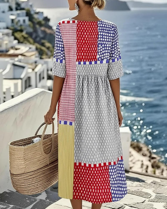 Kleid Farbblock Geometrisch Tupfen